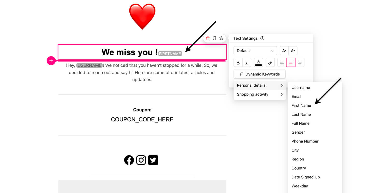 personalize content with dynamic keywords - greeting - emails