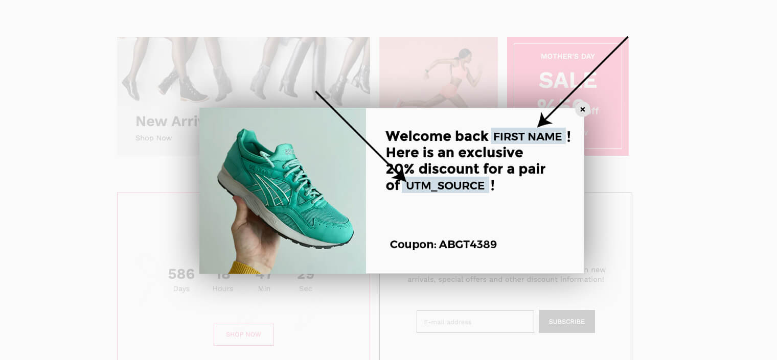 personalizing landing pages for ads personalized discount popup