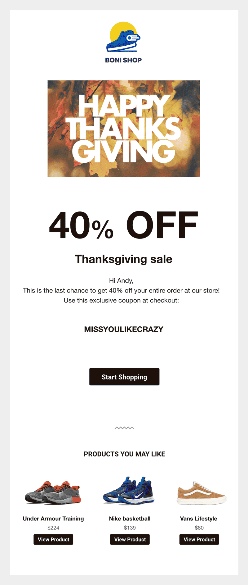 Thanksgiving sales email