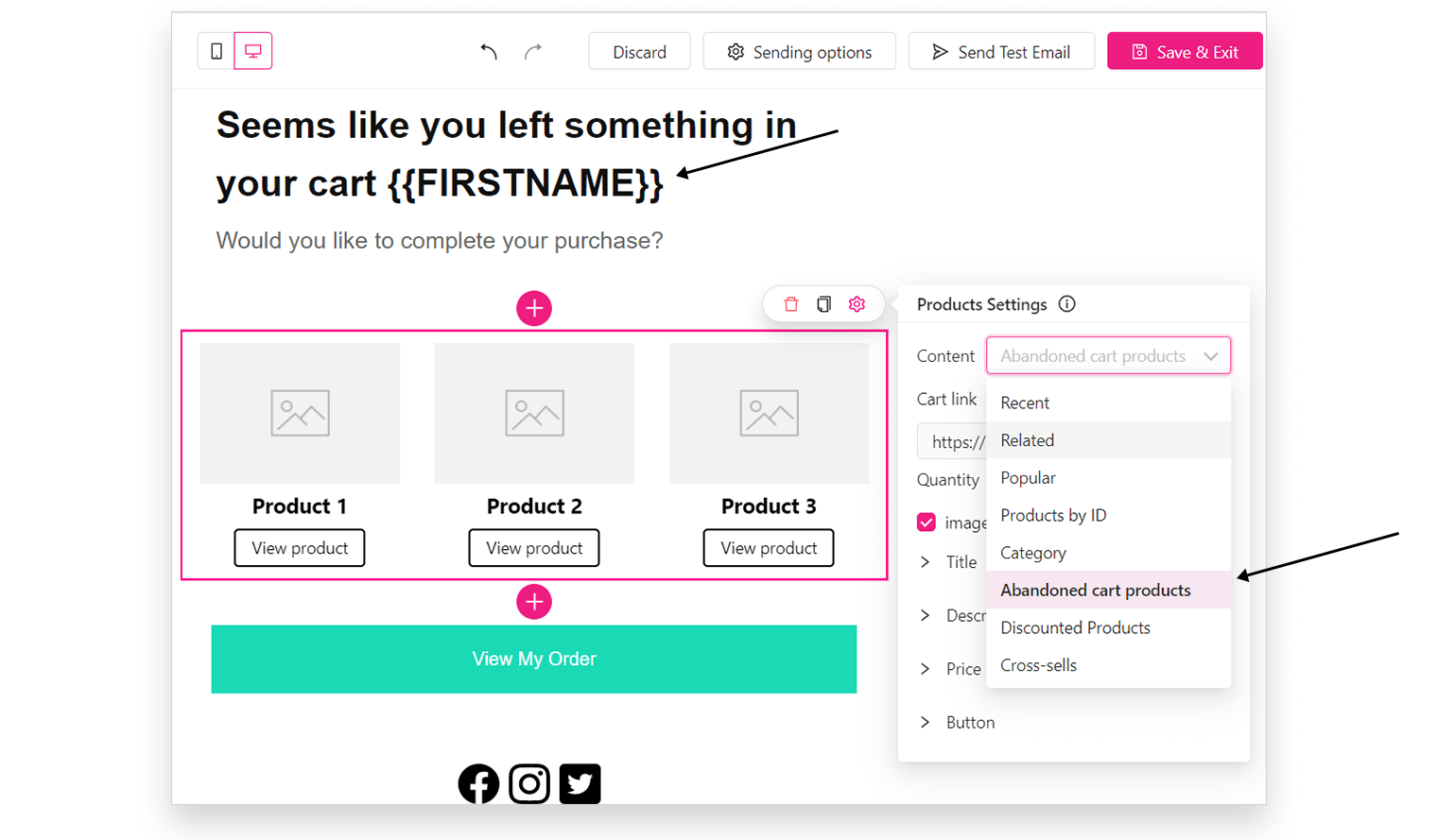 abandoned cart email templates - personalized email
