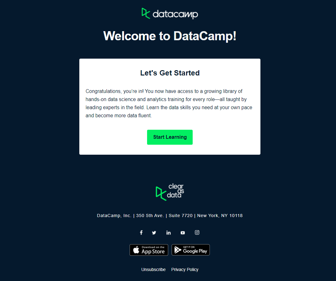 data camp welcome email