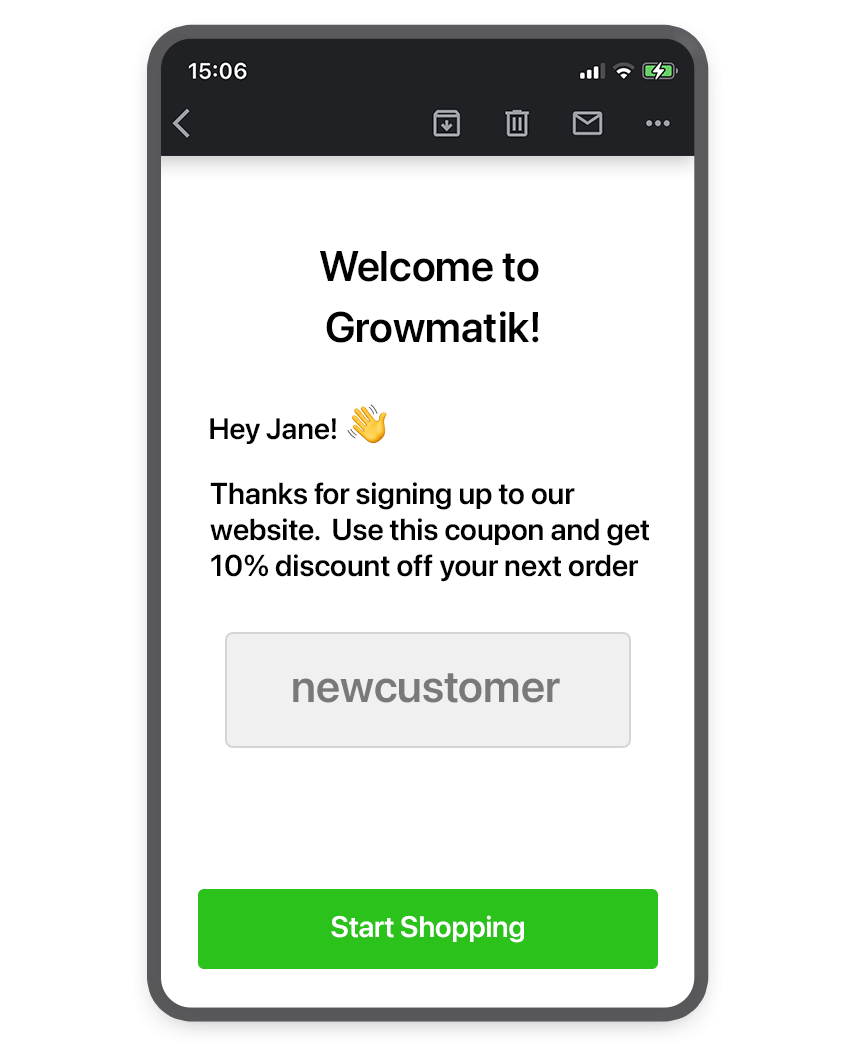 email Welcome new customer